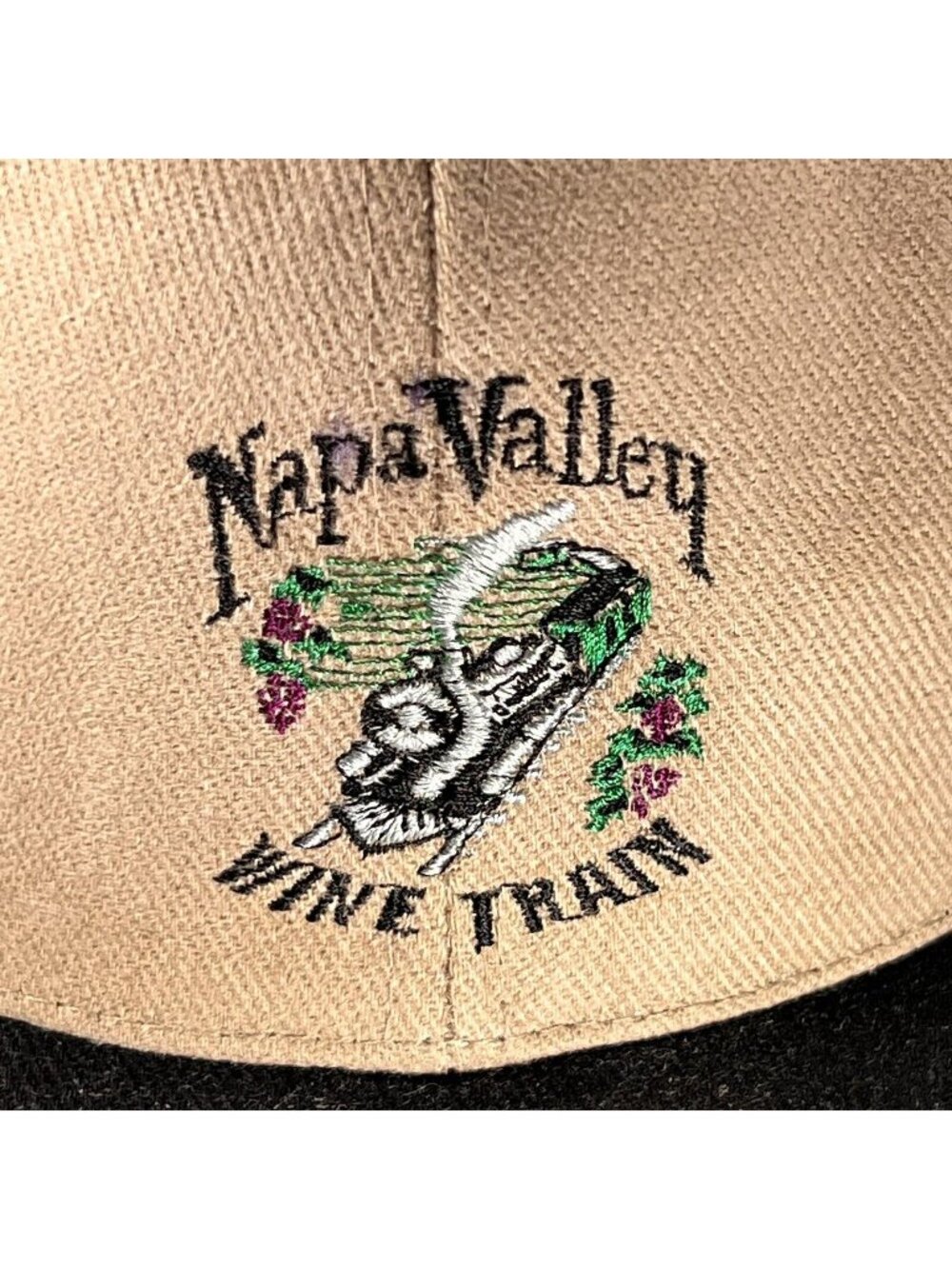 Napa Valley Wine Train Hat Snapback Ball Cap Embroidered KC Beige Black